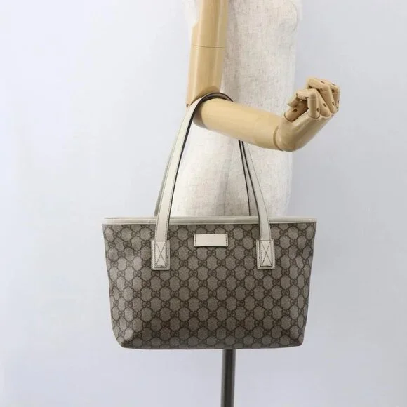 GUCCI GG Supreme Tote Bag PVC Beige Silver - Picture 1 of 16
